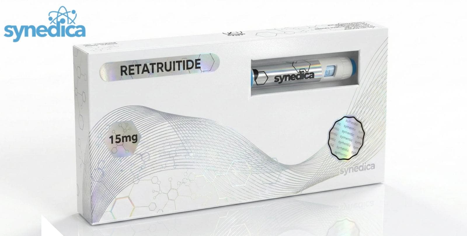 Retatrutide Synedica pen pack with 40mg strength shown on site