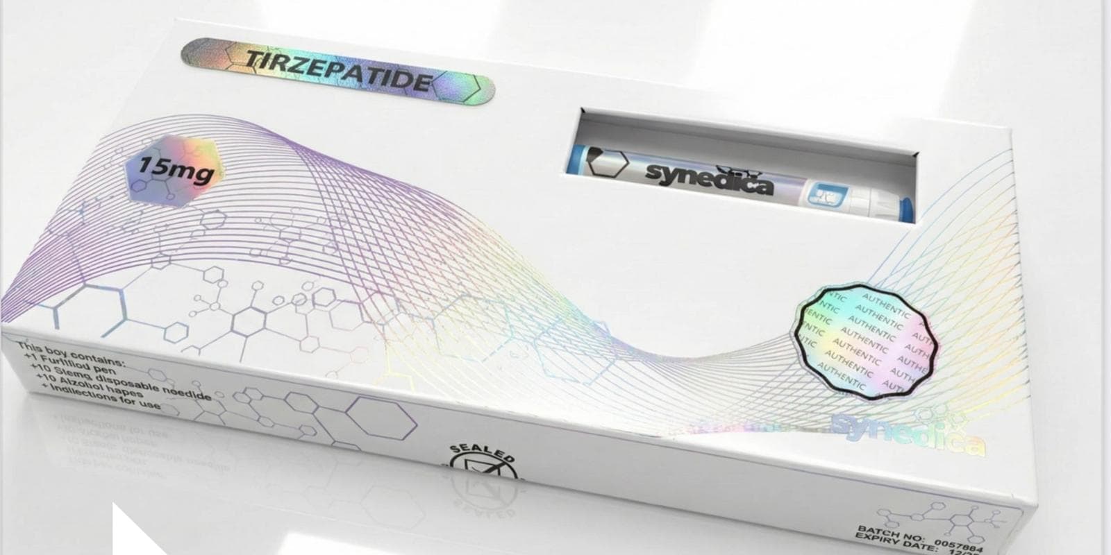 Tirzepatide Synedica pen pack with 20mg strength shown on site